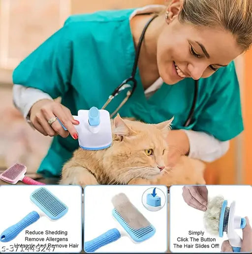 Dog & Cat Deshedding Brush – Self-Cleaning Slicker Brush for Medium & Long Hair (Blue) - MaePaws