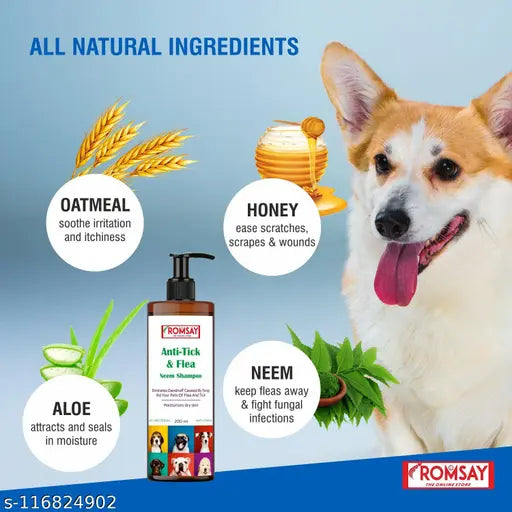ROMSAY Anti-Tick & Flea Shampoo (200ML) + Anti-Dandruff & Conditioning (200ML) - MaePaws