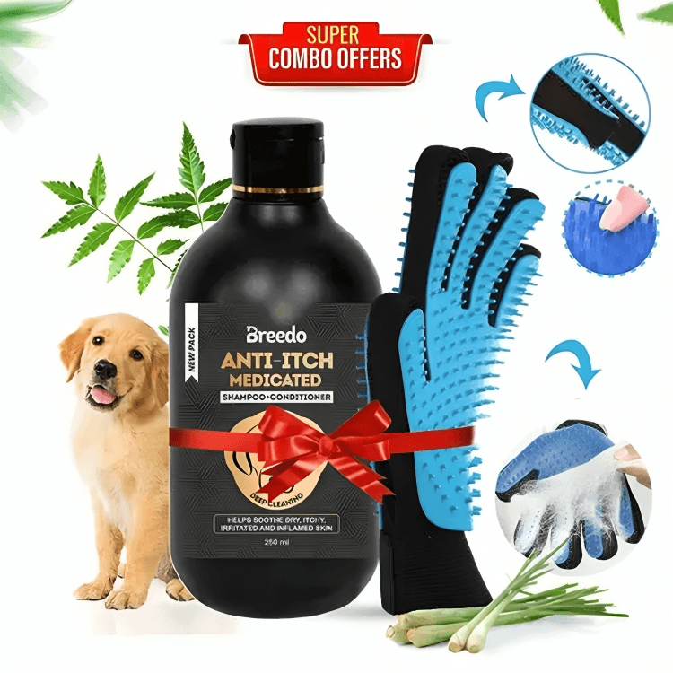 Breedo Dog & Cat Grooming Combo – Anti-Itch Shampoo & Gloves (Combo) - MaePaws