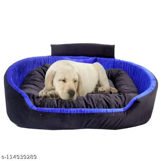 Trending Stylish Luxury Collar Sofas & Beds for Dogs & Cats (Blue-Black) – Small Size | Dog Beds