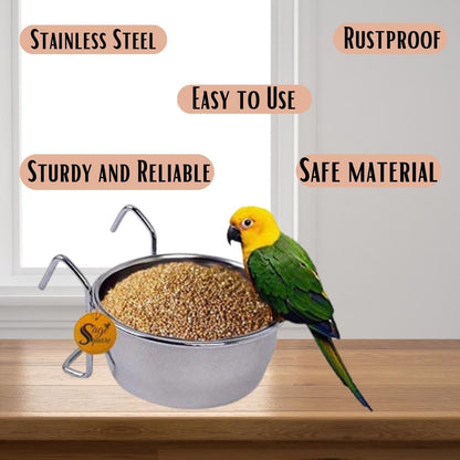 Sage Square Rustproof Stainless Steel Bird Feeder Bowl (Set of 2, 225ml)