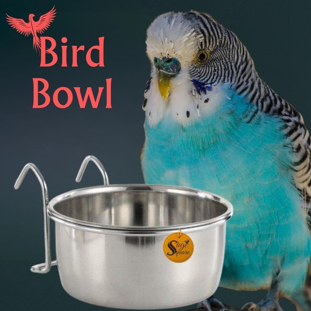 Sage Square Rustproof Stainless Steel Bird Feeder Bowl (Set of 2, 225ml)