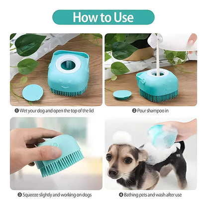 Pet Bath Brush – Tick Remover, Soft Bristles & Shampoo Dispenser - MaePaws