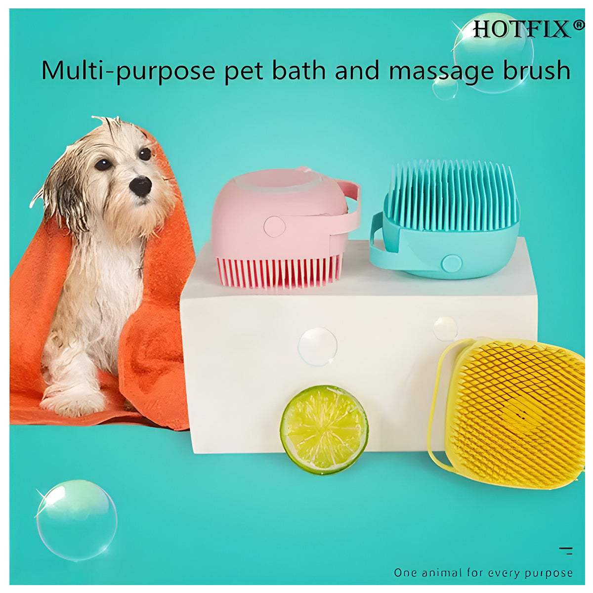 Pet Bath Brush – Tick Remover, Soft Bristles & Shampoo Dispenser - MaePaws