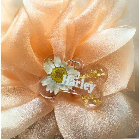 Bone-Shaped Resin Dog Tags – Floral & Glitter - MaePaws