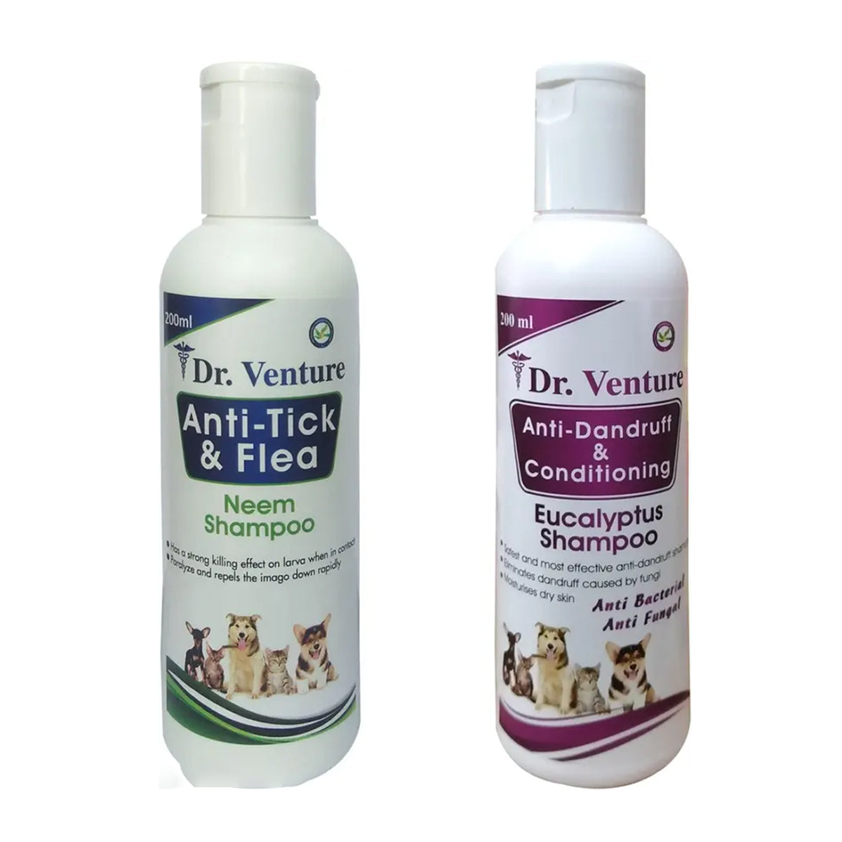 Dr. Venture Anti-Tick & Flea + Anti-Dandruff (200ml) & Conditioning Shampoo (200ml) Pack of 2