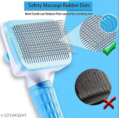 Dog & Cat Deshedding Brush – Self-Cleaning Slicker Brush for Medium & Long Hair (Blue)