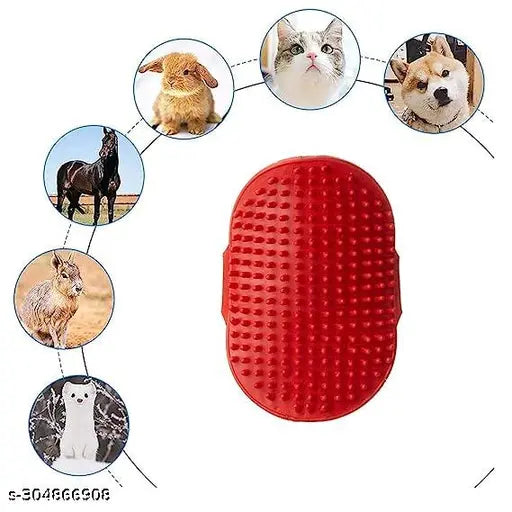 Palm Gloves Pet Shampoo Grooming Brush – Red