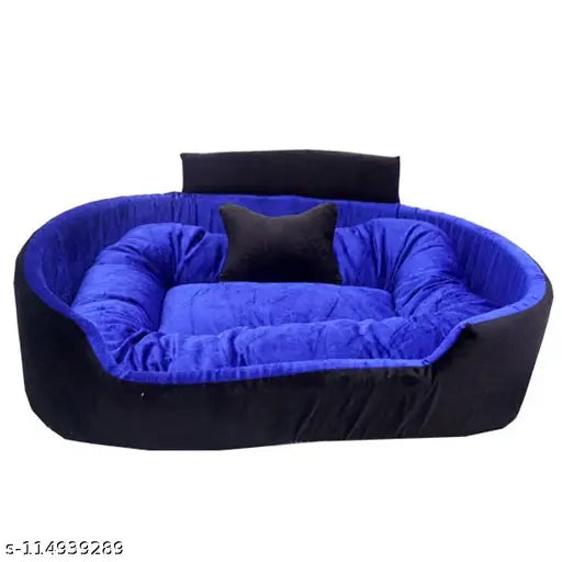 Trending Stylish Luxury Collar Sofas & Beds for Dogs & Cats (Blue-Black) – Small Size | Dog Beds