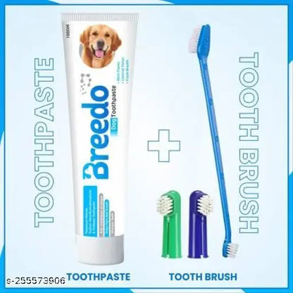 Breedo Cool Mint Toothpaste & 3Pcs Pet Toothbrush Combo – 100g | Dog Toothbrush