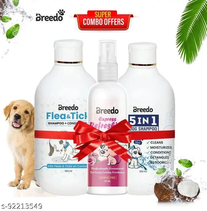 Dog Shampoo Combo – Flea-Tick, 5-in-1 & Deodorant Perfume (600ml)