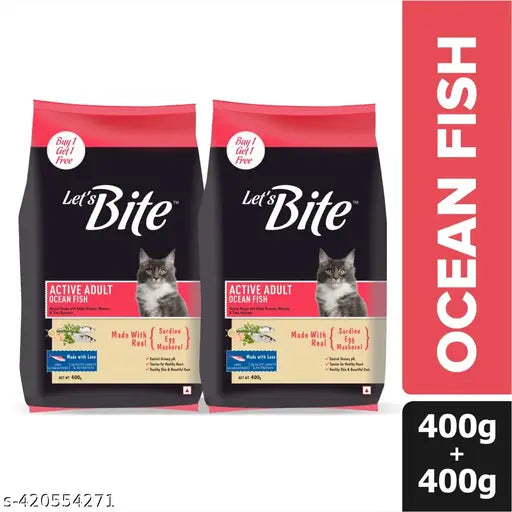 Let’s Bite Active Adult Ocean Fish Cat Food – 400gm (Buy 1 Get 1)