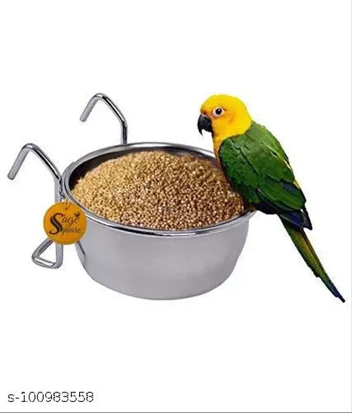 Sage Square Rustproof Stainless Steel Bird Feeder Bowl (Set of 2, 225ml)