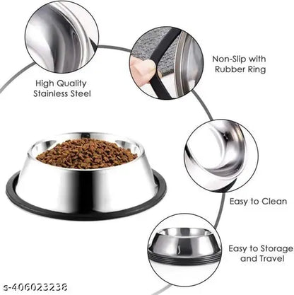 Stainless Steel Dog & Cat Bowls (200ml, Pack of 2)