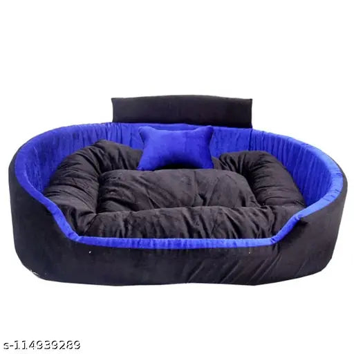 Trending Stylish Luxury Collar Sofas & Beds for Dogs & Cats (Blue-Black) – Small Size | Dog Beds