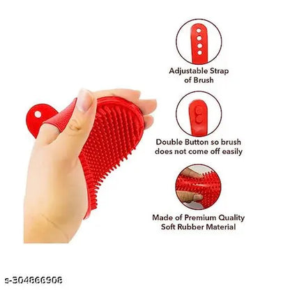 Palm Gloves Pet Shampoo Grooming Brush – Red