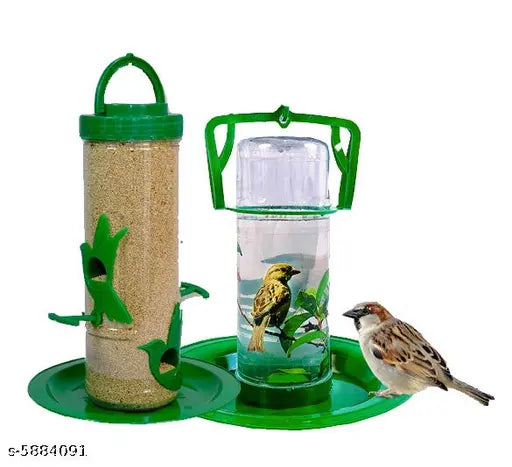 Medium Bird & Water Feeder Combo – Green Transparent (Pack of 2)