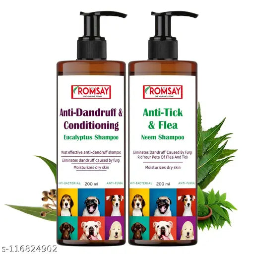 ROMSAY Anti-Tick & Flea Shampoo (200ML) + Anti-Dandruff & Conditioning (200ML)